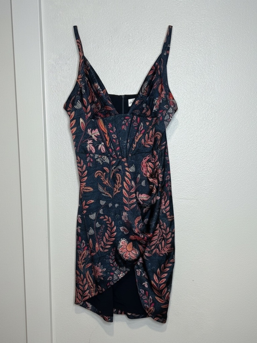 Averie Foliage Wrap-Front Slip Dress with Corset Top